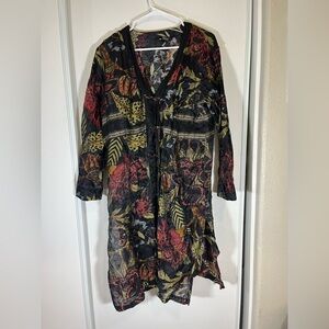 CITRON SANTA MONICA Size Large Black Linen Blend Asian Embroidered Duster